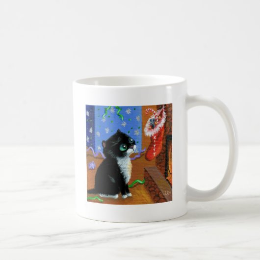 猫おもしろいクリスマスタキシード子猫マウス コーヒーマグカップ (右)
