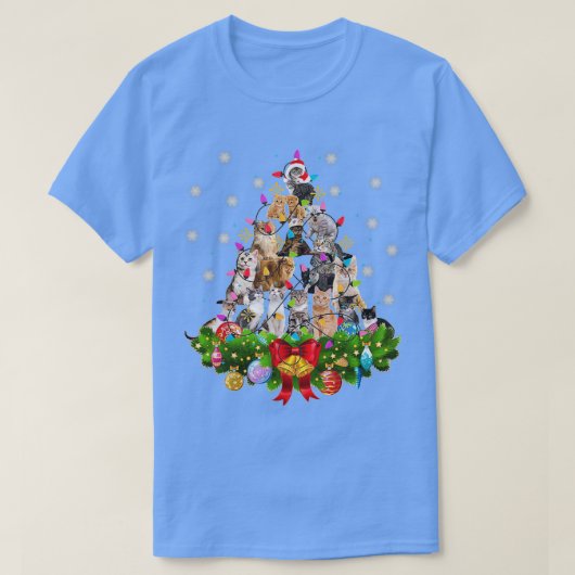 猫おもしろいクリスマスツリークリスマス Tシャツ (デザイン正面)