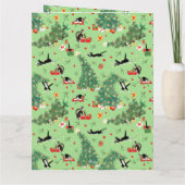 猫おもしろいクリスマスツリートラブルホリデー カード (裏面)