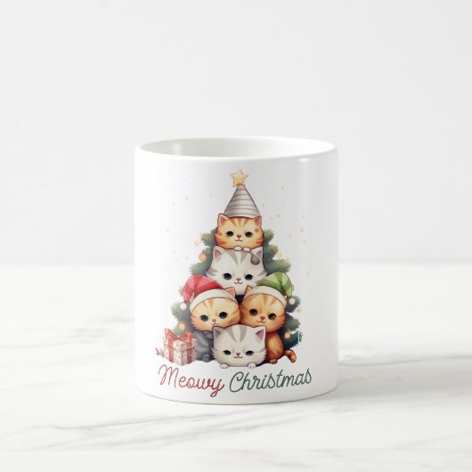 猫おもしろいクリスマスツリー コーヒーマグカップ (中央)