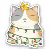 猫おもしろいクリスマスツリー シール (正面)