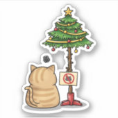 猫おもしろいクリスマスツリー シール (正面)