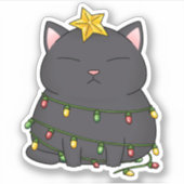 猫おもしろいクリスマスツリー シール (正面)