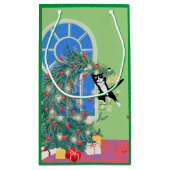 猫おもしろいクリスマスツリー スモールペーパーバッグ (裏面)