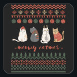 猫おもしろいクリスマスプン – Cat Christmas スクエアシール<br><div class="desc">フェスティバル祝の醜いセーターのスタイルに猫の可愛いドードルを貼ったおもしろい「ミオイ・カトマス」のステッカーで休日を過ごす。猫好き、ペットの両親、そしてホリデーパンクを楽しむ人によくはしゃぐ最適。クリスマス素晴らしパーティー、シークレットサンタ、休日お祝いのためのギフトアイディア。</div>