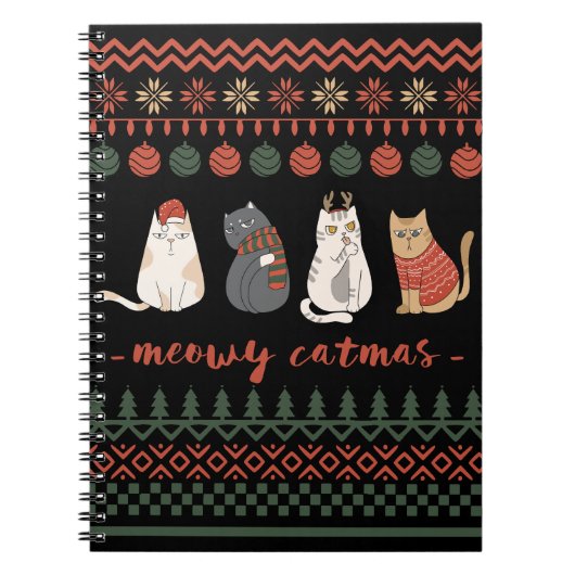 猫おもしろいクリスマスプン – Cat Christmas ノートブック (正面)
