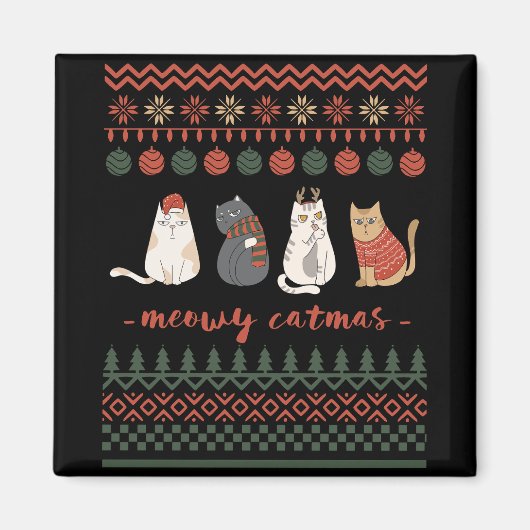 猫おもしろいクリスマスプン – Cat Christmas マグネット (正面)