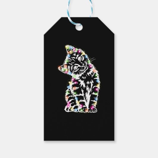 猫おもしろいクリスマスライト猫好き猫クリスマス ギフトタグ (正面)