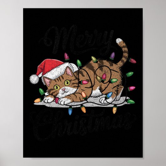 猫おもしろいクリスマス怖い黒猫ハロウィーン ポスター (正面)