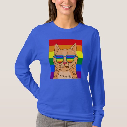 猫おもしろいゲイプライドかわいいLGBT動物の愛人 Tシャツ (正面)