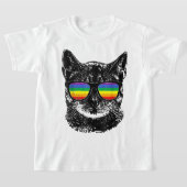 猫おもしろいゲイプライドLGBTレインボーサングラス Tシャツ (レイダウン)