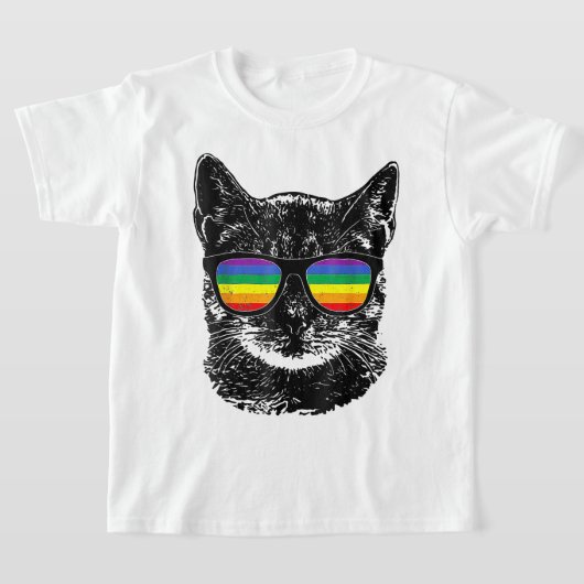 猫おもしろいゲイプライドLGBTレインボーサングラス Tシャツ (レイダウン)