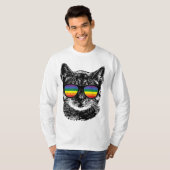 猫おもしろいゲイプライドLGBTレインボーサングラス Tシャツ (正面フル)