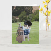 猫おもしろいゴルファー誕生日 カード (黄色い花)