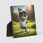 猫おもしろいゴルフプレーヤー フォトプラーク (正面)