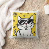 猫おもしろいサングラスをかけているマンガ猫 クッション (ブランケット)