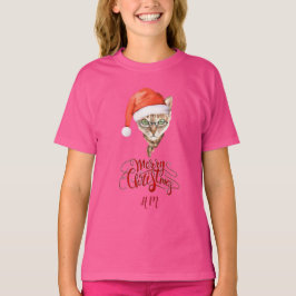 猫おもしろいサンタ冬メリークリスマス Tシャツ