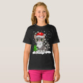 猫おもしろいサンタ帽子メリークリスマスツリー灯 Tシャツ (正面フル)