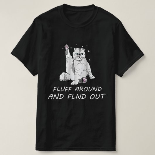 猫おもしろいシャツの毛のまわりにと女性を見つける Tシャツ (デザイン正面)