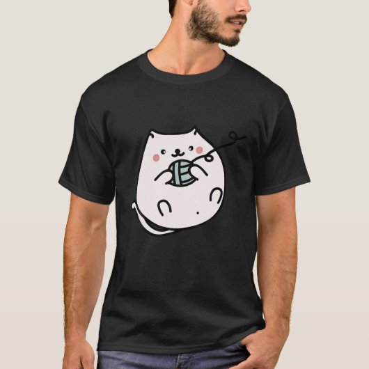 猫おもしろいシャツ。ひものキットボール猫の車 Tシャツ (正面)