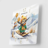 猫おもしろいスノーボード冬の子ども スクエア壁時計 (傾斜)