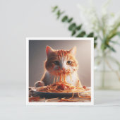 猫おもしろいディナー招待猫誕生日 招待状 (スタンド正面)