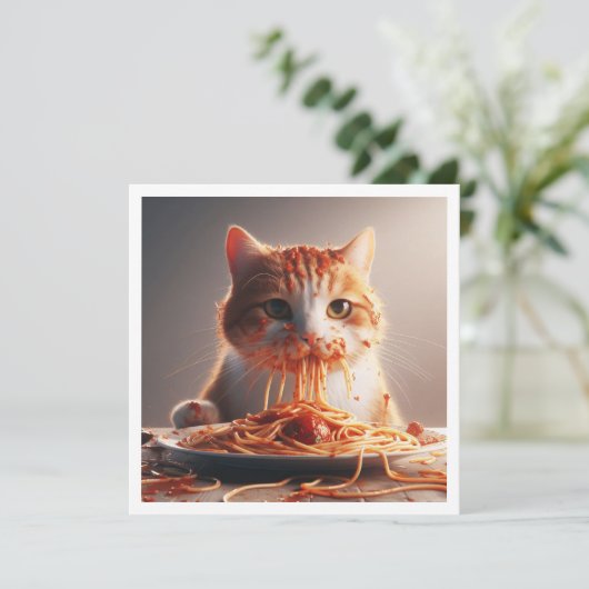 猫おもしろいディナー招待猫誕生日 招待状 (スタンド正面)