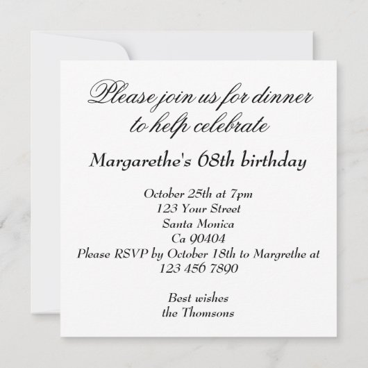 猫おもしろいディナー招待猫誕生日 招待状 (裏面)