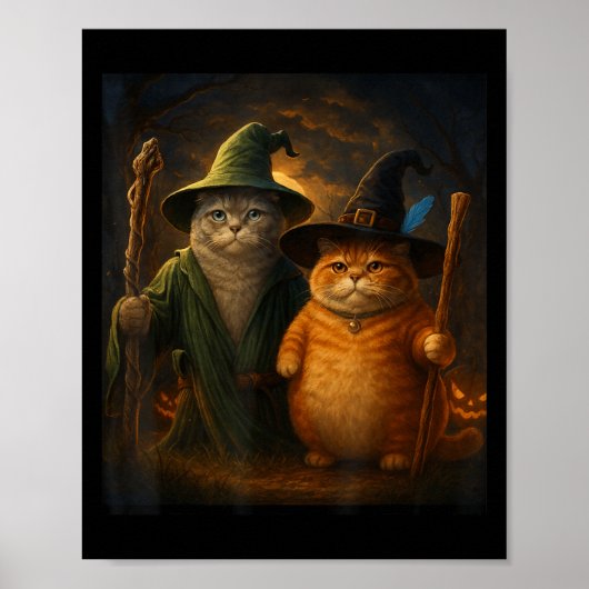 猫おもしろいハロウィン猫ミームウィザードキャット風変わりかわいい ポスター (正面)