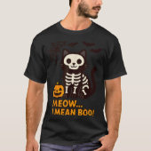 猫おもしろいハロウィーンのコスチュームMeow Boo Men Wo Tシャツ (正面)