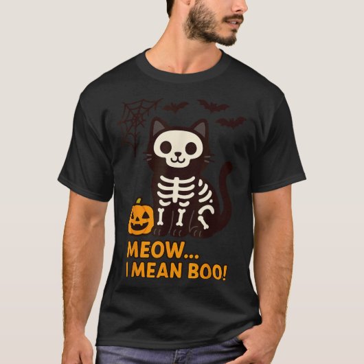 猫おもしろいハロウィーンのコスチュームMeow Boo Men Wo Tシャツ (正面)