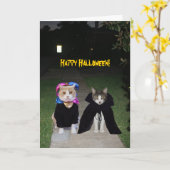 猫おもしろいハロウィーン カード (黄色い花)