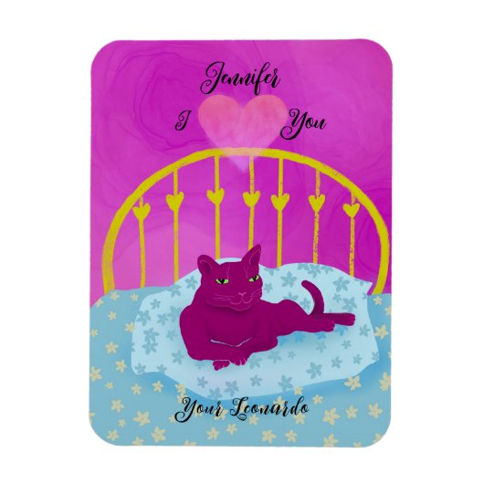 猫おもしろいハートだパーソナライズされた マグネット (縦)