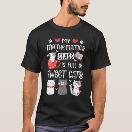 猫おもしろいバレンタインデー先生Tee Math Teache Tシャツ (正面)