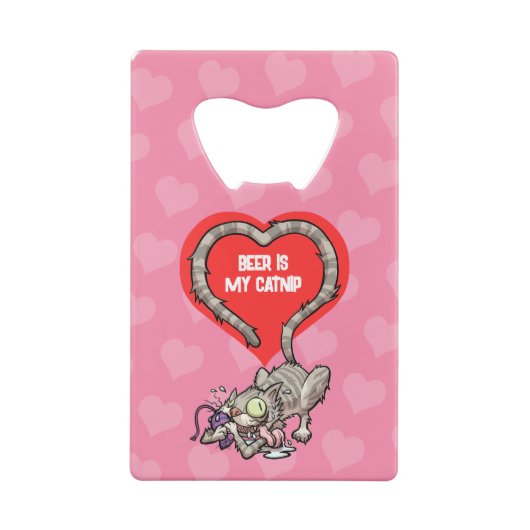 猫おもしろいビールは私のキャットニップ垂れ下がり虎猫漫画 クレジットカード栓抜き (裏面)