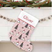 猫おもしろいピンクと白 スモールクリスマスストッキング