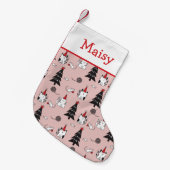 猫おもしろいピンクと白 スモールクリスマスストッキング (正面 (吊り時))