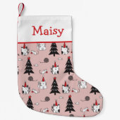 猫おもしろいピンクと白 スモールクリスマスストッキング (正面)