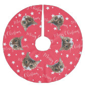 猫おもしろいフォトレッドクリスマス ブラッシュドポリエステルツリースカート (正面)