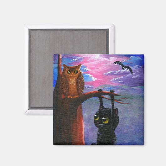 猫おもしろいフクロウの創作 マグネット (正面/裏面)
