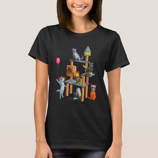 猫おもしろいホラー映画かわいい猫キット用ハロウィーン Tシャツ (正面)