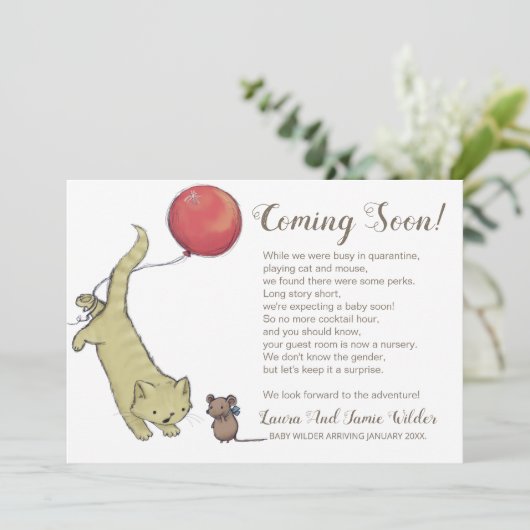 猫おもしろいマウスイラストレーション及び文字妊娠 案内状 (スタンド正面)