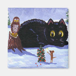 猫おもしろいマウスフクロウのクリスマスクリエイションアート マグネット
