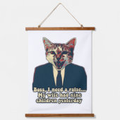 猫おもしろいミームと猫好き 吊り下げ型タペストリー (正面)
