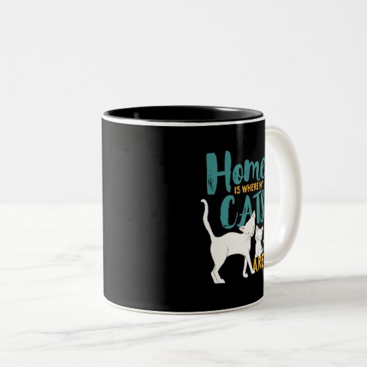 猫おもしろいユーモアの家は猫がいる場所 ツートーンマグカップ (正面右)