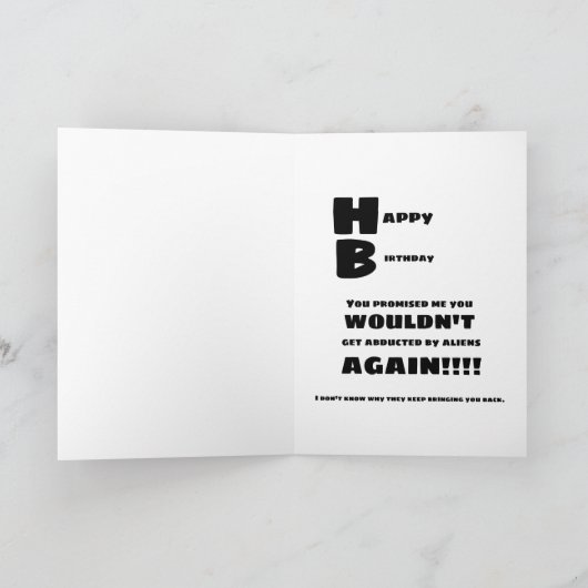猫おもしろいユーモアエイリアン奪取誕生日カード カード (内部)
