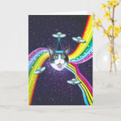 猫おもしろいユーモアエイリアン奪取誕生日カード カード (黄色い花)