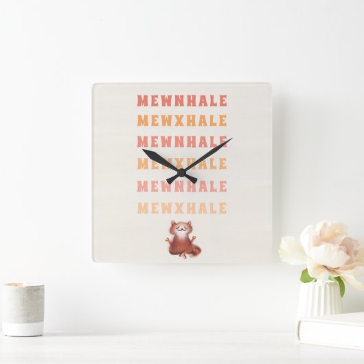 猫おもしろいヨガ瞑想ブレスユーモアアンチストレス スクエア壁時計 (ホーム)