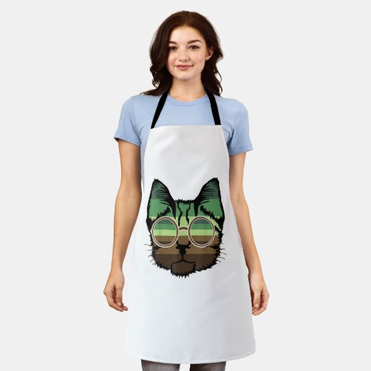 猫おもしろいレトロ エプロン (着用した状態)