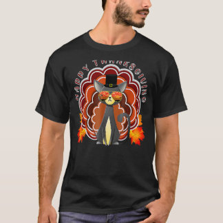 猫おもしろい七面鳥ハッピーサンクスギビング Tシャツ